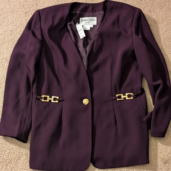 New With Tags Donna Toran Plum & Gold Business Skirt Suit Set Size 12 Vintage - Picture 3 of 8